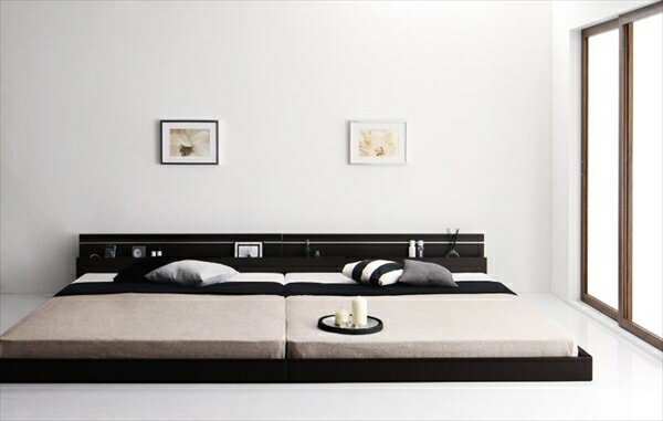 モダンライト・コンセント付き国産フロアベッド JOINT WIDE ジョイントワイド 国産ポケットコイルマットレス付き ワイドK180（SS×SS）