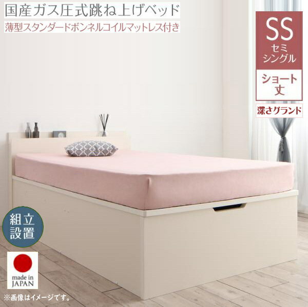 樂天商城 - 組立設置付 クローゼット跳ね上げベッド aimable エマーブル 薄型スタンダードボンネルコイルマットレス付き 縦開き セミシングル ショート丈 深さグランド