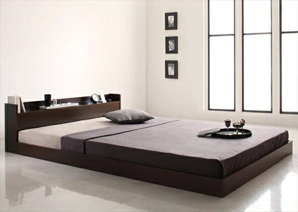 棚・コンセント付きフロアベッド Cruju クルジュ マルチラススーパースプリングマットレス付き シングル 　「フロアベッド ローベッド 棚 コンセント付き 木製ベッド マットレス付き 耐熱・耐久性に優れた強化樹脂仕上げ」