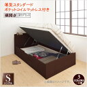 通気性抜群 棚コンセント付 跳ね上げベッド Prostor プロストル 薄型スタンダードポケットコイルマットレス付き 横開き シングル 深さグランド 家具 収納ベッド 天然木 すのこ仕様 ホコリを防ぎ 圧倒的収納力 省スペース ベッド 敷布団利用もOK