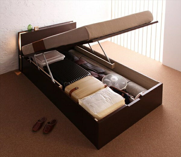 樂天商城 - 組立設置付 開閉タイプが選べるガス圧式跳ね上げ収納ベッド 夕月 ユフヅキ 薄型スタンダードボンネルコイルマットレス付き 縦開き セミシングル 深さレギュラー