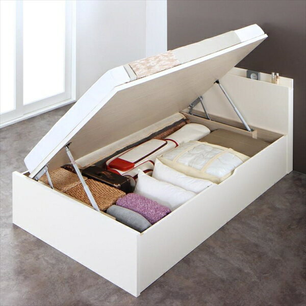 樂天商城 - お客様組立 国産跳ね上げ収納ベッド Renati-WH レナーチ ホワイト 薄型スタンダードボンネルコイルマットレス付き 横開き セミダブル 深さラージ 国産収納ベッド 省スペース設計 収納力最大約800L　3色あり