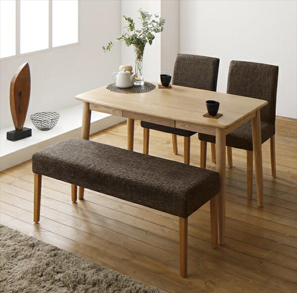洗濯機で洗えるカバーリングチェア!ダイニングセット【Lydie】リディ/4点セットA(テーブルW115+ベンチ×1+チェア×2)　「天然木 ダイニング4点セット テーブル カバーリングチェア カバーリングベンチ 椅子 いす 」