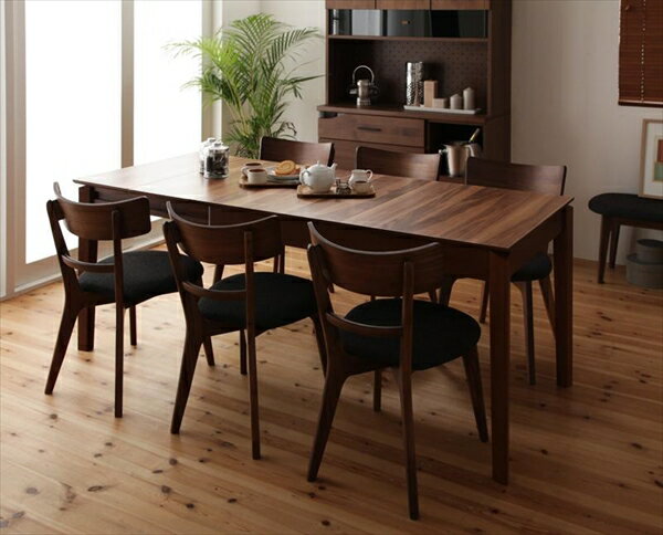 天然木ウォールナットエクステンションダイニング Nouvelle ヌーベル 7点セット(テーブル+チ ...