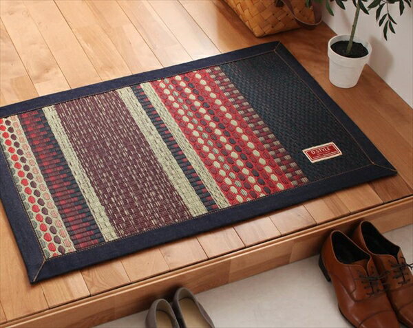Rakuten - カイハラデニム×マルチパターン柄純国産い草ラグ Incetter インセッター 玄関マット 60×90cm 「快適・清潔、い草パワー 天然素材 やさしい 肌触り 涼感 ひんやり 涼しい さわやか 抗菌 消臭 防臭 ホットカーペット・床暖房対応」