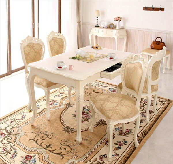 Dining Set - アンティーク調クラシックダイニングシリーズ Francoise フランソワーズ 5点セット(テーブル+チェア4脚) 肘なし W150 Bタイプ　ダイニング5点セット テーブル ダイニングチェア