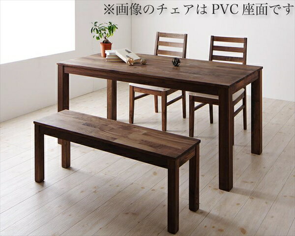 Other - 総無垢材ワイドダイニング Cursus クルスス 4点セット(テーブル+チェア2脚+ベンチ1脚) ウォールナット 板座 W160　　テーブルW160　チェア板座2脚 ベンチW115 北欧 天然木 ダイニング4点セット