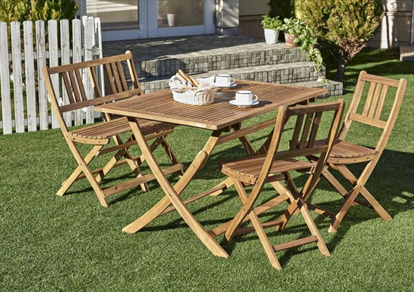 ベンチのサイズが選べる　アカシア天然木ガーデンファニチャー Efica エフィカ 5点セット(テーブル+チェア4脚) チェアタイプ W120