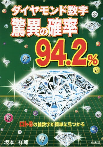 ご注文前に必ずご確認ください＜商品説明＞ロト6の軸数字が簡単に見つかる。＜収録内容＞第1章 ロト6驚異の確率94.2%(ダイヤモンド数字の実績)第2章 ロト6の仕組み(簡単なロト6基礎講座)第3章 最新ダイヤモンド予想(軸数字を簡単に見つける方法)第4章 ダイヤモンドアプリで6億円に挑む(ロト6攻略アプリダイヤモンドナンバーver.2)付編1 ダイヤモンド数字買い目付編2 当せん数字照合表連続出現回数一覧＜商品詳細＞商品番号：NEOBK-2308353Sakamoto Sachi Ro / Cho / Diamond Suji Kyoi No Kakuritsu 94. 2 % Ro to 6 No Jiku Suji Ga Kantan Ni Mitsukaru (Sankei Books)メディア：本/雑誌重量：340g発売日：2018/12JAN：9784782904848ダイヤモンド数字驚異の確率94.2% ロト6の軸数字が簡単に見つかる[本/雑誌] (サンケイブックス) / 坂本祥郎/著2018/12発売