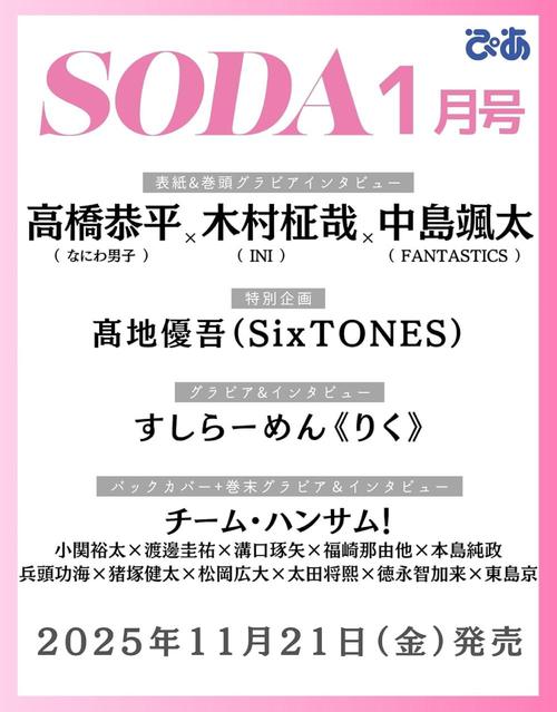 SODA (ソーダ)[本/雑誌] 2026年1月号 【表紙】 高橋恭平 (なにわ男子) × 木村柾哉 ...