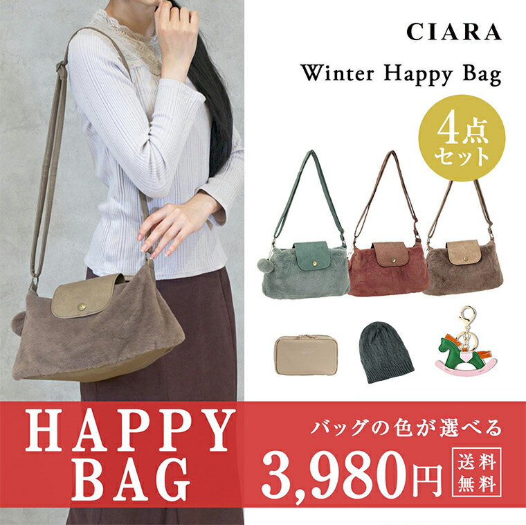 福袋 2026 【バッグの色が選べて3980円】 レディース ハッピーバッグ バッグ 4点セット ショルダーバッグ 選べる ポーチ ニット帽子 バッグチャーム 雑貨 中身が見える福袋 ブランド 予約 おしゃれ 可愛い 大人 コスメポーチ 化粧ポーチ 旅行 トラベル プレゼント td 冬
