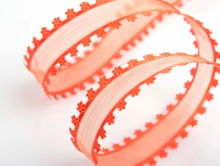 ( 手芸リボン ) フラワーオーガンジーリボン（オレンジ）【 商用利用可 】