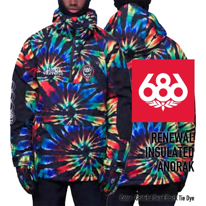 [日本正規品]スノーボード ウェア シックスエイトシックス ジャケット 2024 686 MEN'S RENEWAL INSULATED ANORAK リニューアルアノラック Grateful Dead Black Tie Dye スノボー 23-24 男性 メンズ アノラック