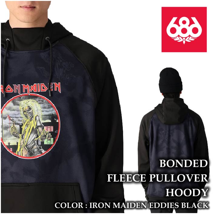 レビューでクーポン★[日本正規品] スノーボード ウェア ジャケット シックスエイトシックス 2025 686 BONDED FLEECE PULLOVER HOODY IronMaidenEdiesBlack メンズ 24-25