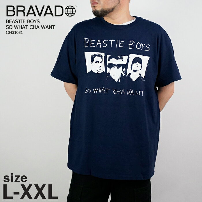 ブラバド Tシャツ BRAVAD BEASTIE BOYS SO WHAT CHA WANT 10431031 Navy ビースティ ボーイズ ソー ワッチャ ウォント オフィシャル ヒップホップ パンク ラップ バンT プリント 半袖 メンズ 男性 大きいサイズ XXL 2XL