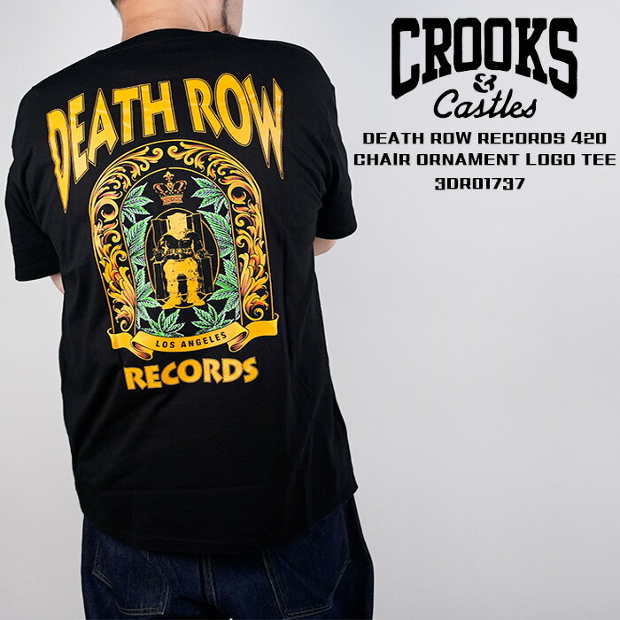 クルックス アンド キャッスルズ Tシャツ CROOKS CASTLES DEATH ROW RECORDS 420 CHAIR ORNAMENT LOGO TEE 3DR01737 Black デスロウ チェア オーナメント HIPHOP チカーノ 大きいサイズ XXL 2XL 3XL コラボレーション ヒップホップ グラフィック 半袖 メンズ 男性