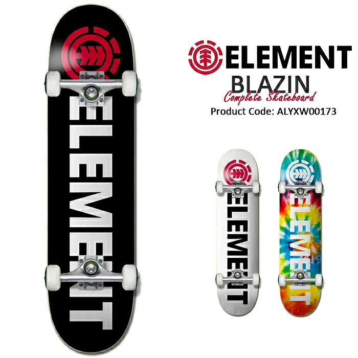 【ブランド紹介】 ■ ELEMENT ELEMENT（エレメント）は、1992年にニューディールのセカンドブランドとして、JOHNNY SCHILLEREFF（ジョニー・シラレフ）とANDY HOWELL（アンディー・ハウエル）が設立したブランド。 デッキとシューズを主力に、バッグやアパレルなど幅広い製品を展開しています。 ブランド名のとおり、自然と調和するシンプルでナチュラルなコンセプトの製品は、多くのスケートファンに愛されています。 現在は多くのトップレベルのスケーターをサポートし、日本人スケーターも多くサポートするスケートボードシーンを代表するブランドのひとつです。 【アイテム紹介】 ■ ELEMENT BLAZIN デッキと足回りのパーツがオールインワンになっており、届いたその日からすぐに乗りはじめられるコンプリートデッキシリーズ。その中でも人気の高いクラシックモデル「BLAZIN」です。 パフォーマンスに重点を置いたストリートに対応するセットアップで、初心者から経験豊富なスケーターまでスムーズな乗り心地を提供します。 【COMPLETE SKATEBOARD】 デッキと足回りが組み上がったコンプリート仕様。パーツを個別に揃えて組み立てる必要がなく、スケートボードをこれから始めたい方にもおすすめです。 【HARD MAPLE】 デッキ素材には北米産ハードメイプルを採用しています。 【SIZE】 サイズ表（1inch＝2.54cm） ■7.75 ボードサイズ：7.75" × 31.25" inch ■8.0 ボードサイズ：8.0" × 31.75" inch 【素材】 ・北米産ハードメイプル 【仕様】 ・キックとコンケーブは普通 ・初心者におすすめ 【ご注意（必ずお読みください）】 ・デッキ表面の木目、色合いはそれぞれ異なります。表面のデザインを選ぶことはできません。 ・モニターやPC環境、ご利用のスマートフォンによって実物商品と色合いが異なって見えることがあります。予めご了承ください。 ・使用を前提とした販売になりますので、滑走に支障の無い誤差・個体差（シュリンク破れ、多少のダメージなど）は不良品扱いにしておりません。事前にご理解いただけますようお願い申し上げます。 ・商品によってはデッキにシュリンク（透明袋）がついていないものもあります。予めご了承ください。 ▼ 注文前にCHECK ▼ お届けに関する大事な案内や セール情報など、当店の最新情報をまとめて案内中！ Keywords: ELEMENT エレメント ELEMENT SKATEBOARDS エレメントスケートボード BLAZIN ブレイジン ALYXW00173 スケートボード スケボー skateboard SK8 コンプリート コンプリートデッキ 完成品 完成車 セット デッキ 板 スケートボードデッキ スケボーデッキ 7.75 7.75インチ 8.0 8インチ 31.25 31.75 ハードメイプル 北米産ハードメイプル ストリート ストリートスケート パーク スケーター 初心者 ビギナー エントリー 入門 練習 トリック キック コンケーブ メンズ レディース キッズ ブランド ロゴ