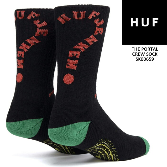 ハフ 靴下 くつした ソックス HUF THE PORTAL CREW SOCK SK00659 JENKEM Black ジェンケムコラボ ハフ スケート スケーター SB スケートボード ビール メンズ 男性 sale セール