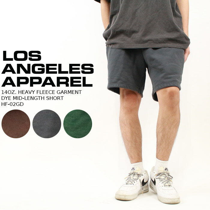 楽天Ne.S.Tロサンゼルス アパレル スウェットショートパンツ LOS ANGELES APPAREL 14OZ. HEAVY FLEECE GARMENT DYE MID-LENGTH SHORT HF-02GD 14オンス 短パン ショーツ ハーフパンツ ヘビーウエイト ロスアパ 肉厚 エルエーアパレル 頑丈 作業着 メンズ 男性 MADE IN USA