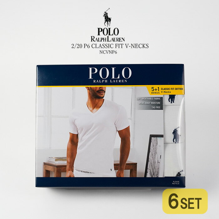 ポロ ラルフローレン Vネック Tシャツ 6枚組 POLO RALPH LAUREN 2/20 P6 CLASSIC FIT V-NECKS NCVNP6 White シンプル ワンポイント 6枚セット アンダーウェア インナー メンズ 男性 1