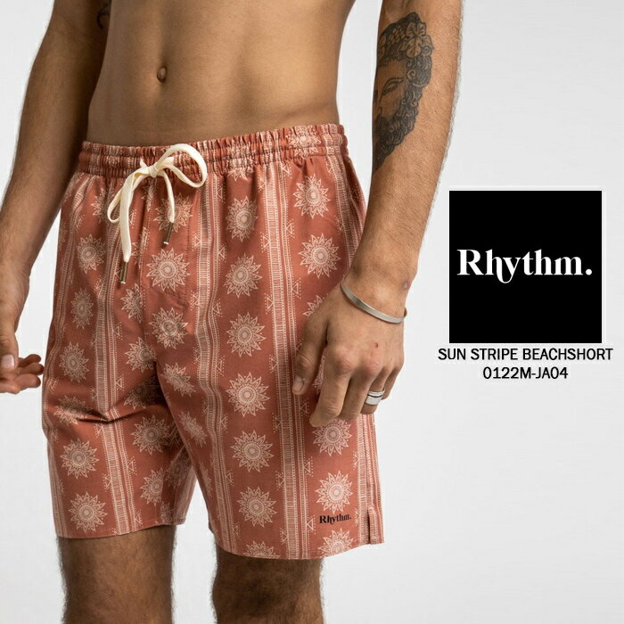 リズム サーフ 海パン 水陸両用 サーフパンツ RHYTHM BSUN STRIPE BEACHSHORT 0122M-JA04 Auburn ロゴ サーフ サーフィン 水着 メンズ 男性 春夏