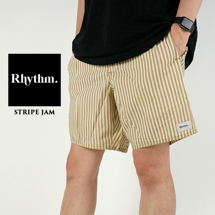 Rakuten - レビューでクーポン★リズム ショートパンツ 短パン RHYTHM STRIPE JAM C0322M-JA01 Marlgold ストライプ ハーフパンツ ロゴ サーフ サーフィン メンズ 男性 春夏