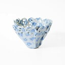 Saori M Stoneware 練込 花柄 レース キャンドルホルダー H9cm 磁器 小物入れ 日本 アメリカ 花瓶 おしゃれ かわいい