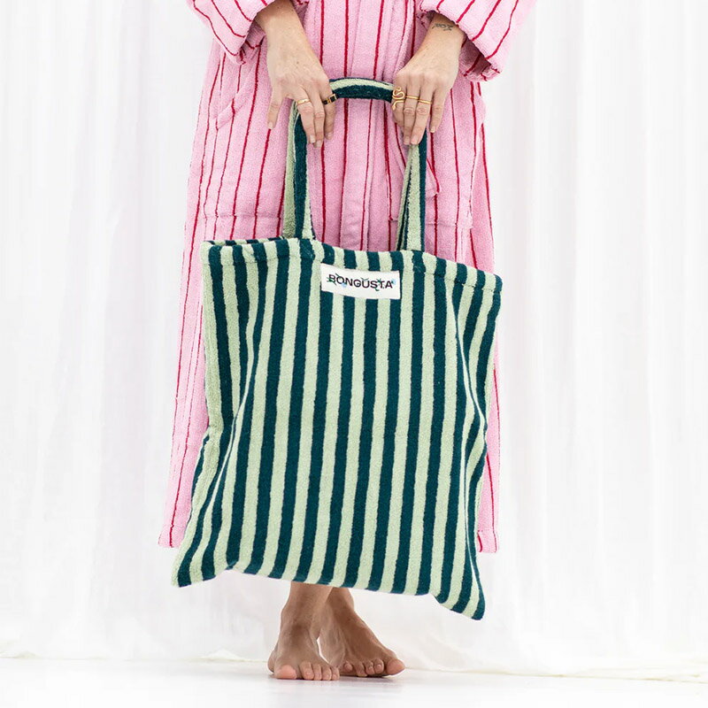 【2/25 値上がり】BONGUSTA タオル生地 トートバッグ 44x47cm 全9色 オーガニックコットン ボングスタ ストライプ しましま カラフル タオル地 綿 おしゃれ かわいい ピンク ブルー ホワイト イエロー グリーン バッグ 北欧 デンマーク nest