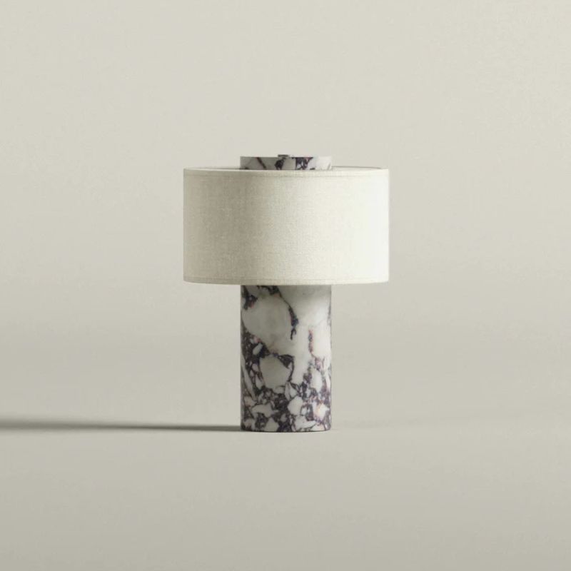 Blossholm Aurie ポータブル ランプ 大理石 カラカッタヴィオラ × リネン 充電式 コードレス LED φ17.5 x H24 cm ブロスホルム 北欧 デンマーク 照明 ライト 持ち運び 卓上 テーブルランプ おしゃれ 海外インテリア