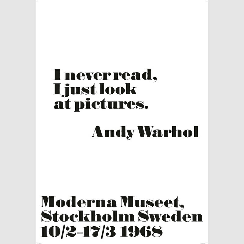 【スーパーSALE 半額以下 70%OFF】1968 アンディ・ウォーホル展 ポスター I never read... 70x100cm モノクロ 北欧 スウェーデン