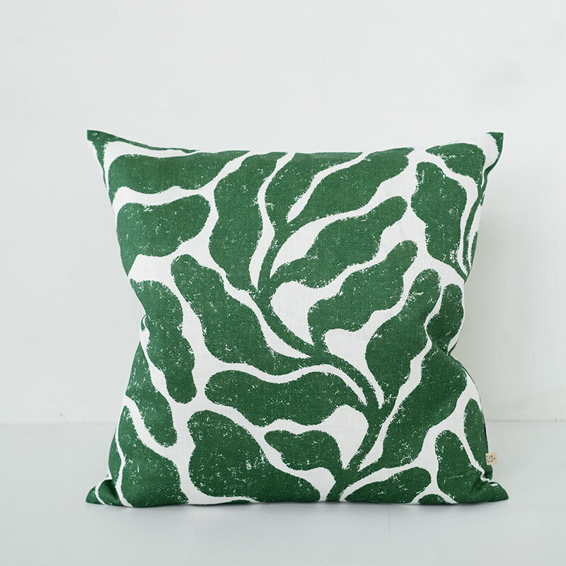 Fine Little Day LEAVES クッションカバー グリーン×ホワイト 48x48cm 麻100% ファインリトルデイ リネン ボタニカル 北欧 スウェーデン インテリア 雑貨 モダン おしゃれ nest 【メール便配送】