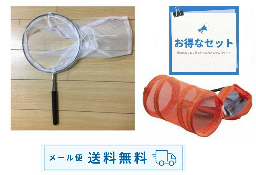 【メール便 送料無料 】かんたん伸び縮み♪ファンキーズむし網と折りたたみ虫かごコロンのセット
