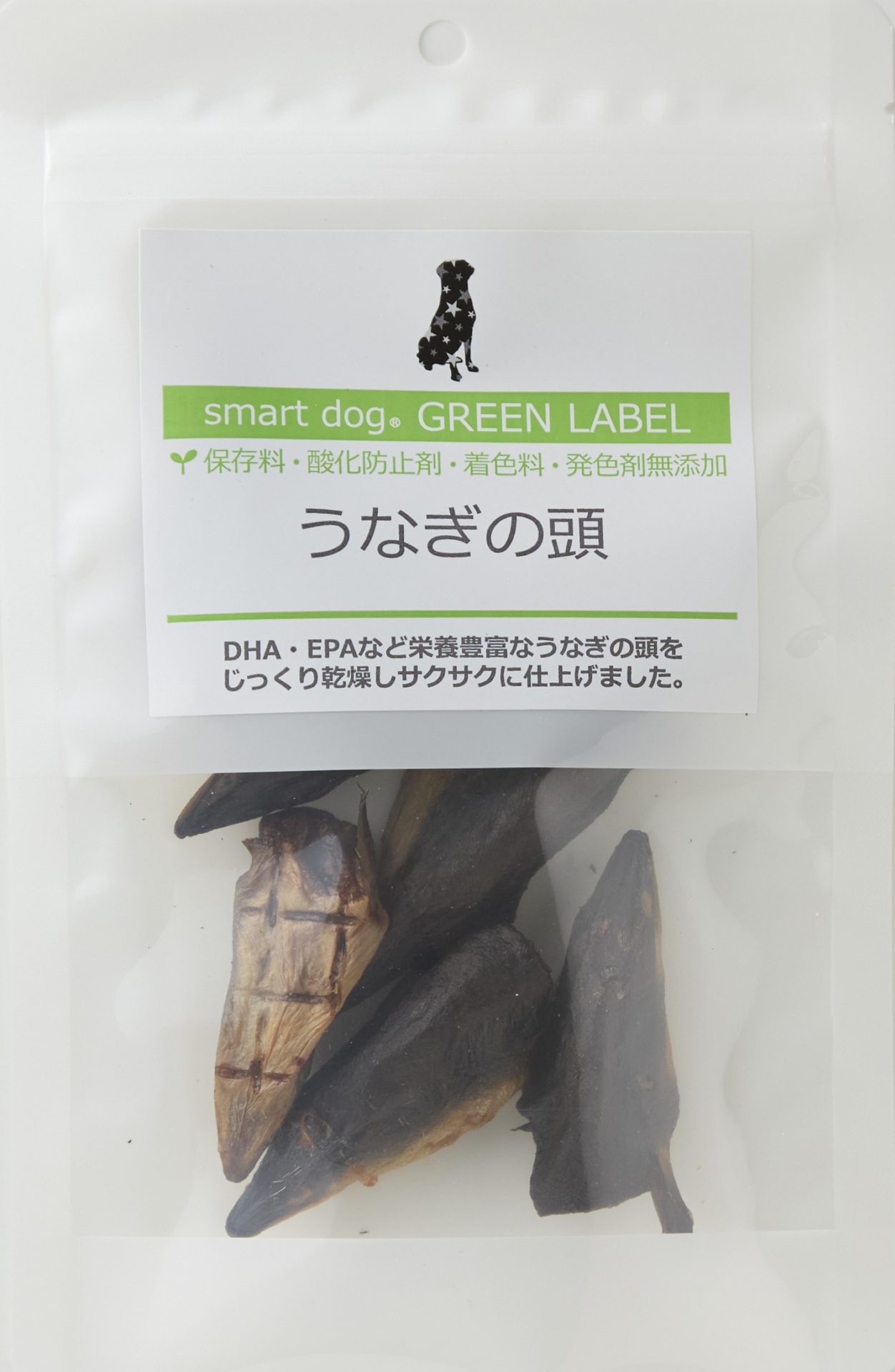 保存料、酸化防止剤、着色料、発色剤無添加。 DHA・EPAなど栄養豊富なうなぎの頭を乾燥しました。 原材料 うなぎの頭 成分 たん白質56.8%以上、脂肪9.1%以上、繊維0.8%以下、灰分9.3%以下、水分14.0%以下 エネルギー 419kcal/100g 原産国 日本
