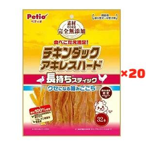 ■ 商品説明 ・低脂肪で良質たん白質豊富な鶏ササミとコラーゲン豊富な鴨食道を100%使用。 ・じっくり乾燥することで素材本来の旨味を凝縮しました。 ・クセになる噛みごこちが楽しめる長持ち(当社「素材そのままチキンアキレスハード」と比べて)スティック。 ・噛んで歯と歯ぐきの健康維持に。 ・食品添加物完全無添加。農林水産省認定 鳥加熱処理工場製造。 ■原材料(成分)：肉類（鶏ササミ・鴨食道） ・保証成分：たん白質：71.0％以上、脂質：3.5％以上、粗繊維：0.5％以下、灰分：4.5％以下、水分：20.0％以下 ・エネルギー：366kcal/100g ■保管方法 ・直射日光・高温多湿の場所をさけて保存してください。 ・開封後は必ず封をして、賞味期限に関わらずなるべく早くお与えください。 【注意】 ・本商品は犬用で、間食用です。主食として与えないでください。 ・消化器官が未発達な1歳未満の幼犬や、のどに詰まらせることがある大型犬・超大型犬には与えないでください。 ・犬の食べ方や習性によっては、のどに詰まらせることがありますので必ず観察しながらお与えください。 ・別記の与え方の給与量、および保存方法をお守りください。 ・子供がペットに与える場合は、大人が立ち会ってください。 ・幼児・子供・ペットのふれない所に保管してください。