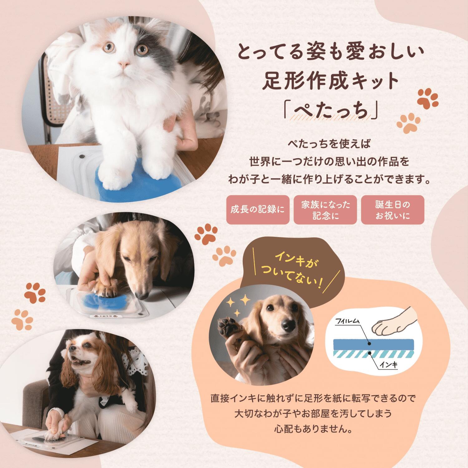 シヤチハタ　ぺたっち　足形スタンプ　フォトフレームセット　ももいろ【犬猫用】...
