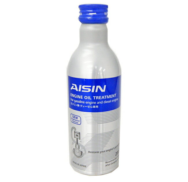 AISIN オイル添加剤 エンジンオイルトリートメント 200ml ADEAZ-9003 アイシン　添加剤・洗浄剤各種 自動車部品・機構製造のアイシンより販売されている添加剤各種をラインナップ！ 用途に合わせてご使用いただけます。 品番：ADEAZ-9003[Engine Oil Treatment] 容量：オイル添加剤 200ml 効果：燃料劣化防止/内部部品保護 用途：有機モリブデンによるエンジンオイルの劣化防止。摩耗からの保護。 使用量：エンジンオイル 1回/1本 [作業手順] エンジンオイル交換 本製品を注入 [特徴] エンジンレスポンス〇 燃費改善〇 ノイズ減少〇 腐食・摩耗の保護〇★整備費用節約！！愛車の車検対策や整備・補修などにもにおススメです！