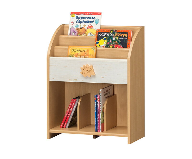 絵本棚 絵本ラック おしゃれ 北欧 本棚 棚 ラック キッズ家具 知育家具 シンプル 動物 アニマル かわいい 飾り棚 子供部屋 リビング学習 小学生 幼稚園 自分で片付け lak-7055bs ランドキッズ landkids netc5