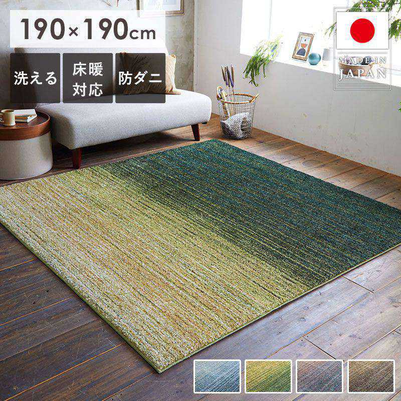 Rakuten - 【10%OFFクーポン配布中★】 ラグ ラグマット 洗える 北欧 おしゃれ 190×190cm 2畳 長方形 防炎 防ダニ 防音 床暖房対応 滑り止め付き ナイロン 柔らかい さらさら 国産品 グラデーション ブルー グリーン マルチ グレージュ SUMINOE スミノエ ラグ オンブレー netc5