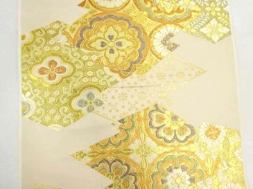 帯地 見本裂 はぎれ 松皮菱取り菊唐草文様 リメイク 材料【アンティーク】【中古】