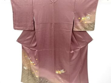 未使用品 金彩地紙にススキ・秋草模様刺繍訪問着【リサイクル】【中古】