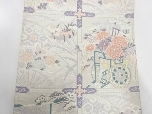 格天井に御所車模様織出し袋帯【リサイクル】【中古】