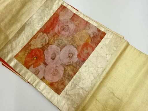 箔置き花模様織出し名古屋帯【リサイクル】【中古】(prc) 箔置き花模様織出し名古屋帯【リサイクル】【中古】(prc)