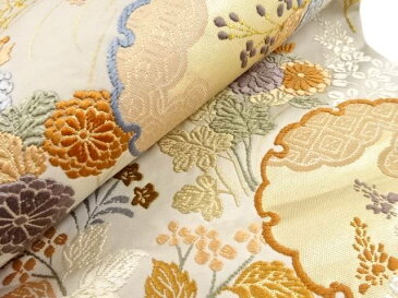 唐織雪輪に草花模様織り出し袋帯【リサイクル】【中古】