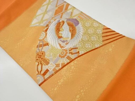扇に鳳凰・松葉菱模様織出し名古屋帯【リサイクル】【中古】(prc) 扇に鳳凰・松葉菱模様織出し名古屋帯【リサイクル】【中古】(prc)