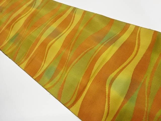 本場筑前博多抽象横段模様織出し名古屋帯【リサイクル】【中古】【着】(prc)