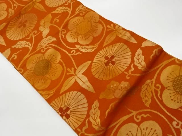 梅唐草に傘模様織出し名古屋帯【リサイクル】【中古】【着】(prc)【sp_off】