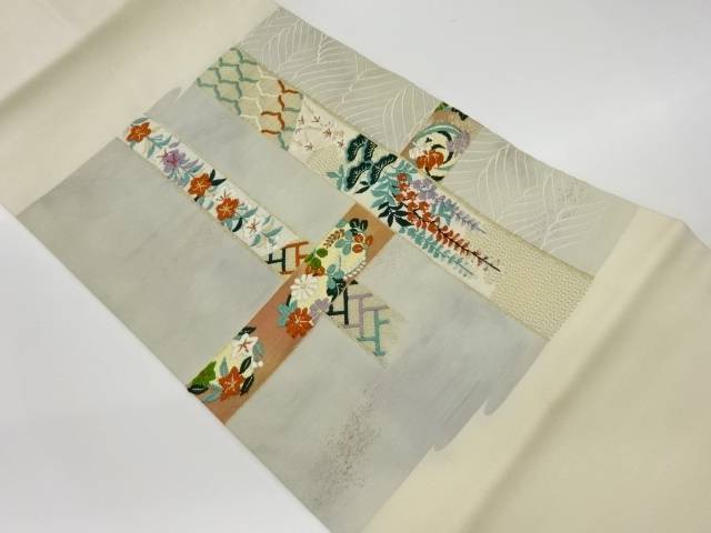 花々に松・古典柄模様織出し名古屋帯【リサイクル】【中古】【着】(prc)