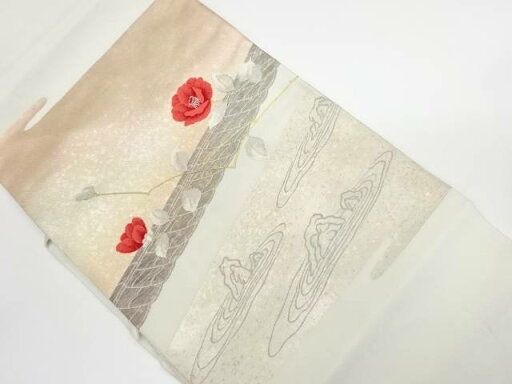 花に枯山水模様織出し名古屋帯【リサイクル】【中古】【着】(prc) 花に枯山水模様織出し名古屋帯【リサイクル】【中古】【着】(prc)