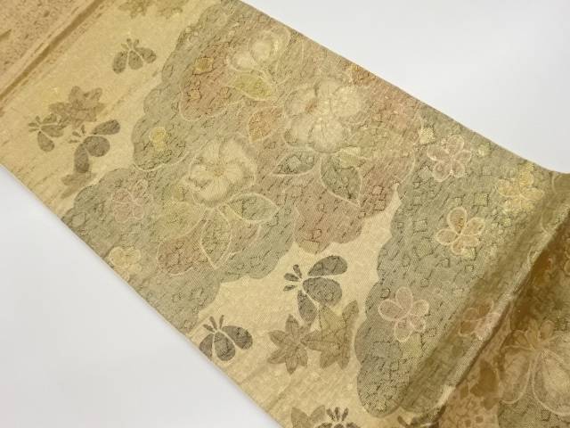 雲に草花・色紙散らし模様織出し袋帯【リサイクル】【中古】【着】(prc)