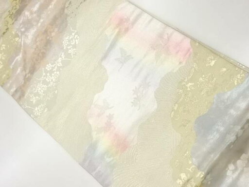 道長取りに草花模様織出し名古屋帯【リサイクル】【中古】【着】(prc) 道長取りに草花模様織出し名古屋帯【リサイクル】【中古】【着】(prc)